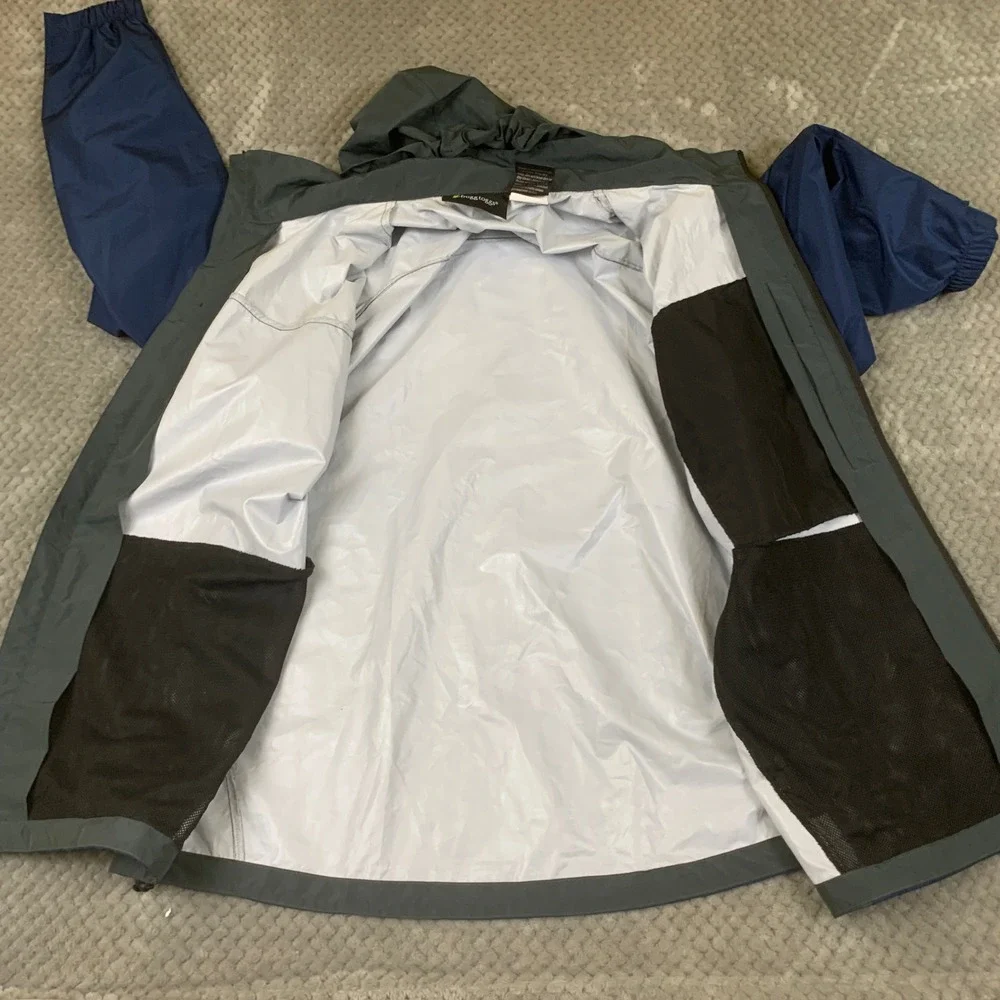 Frogg Toggs Mens Rain Jacket Blue Gray Full Zip Hooded Outdoor RT62141-722 M/L